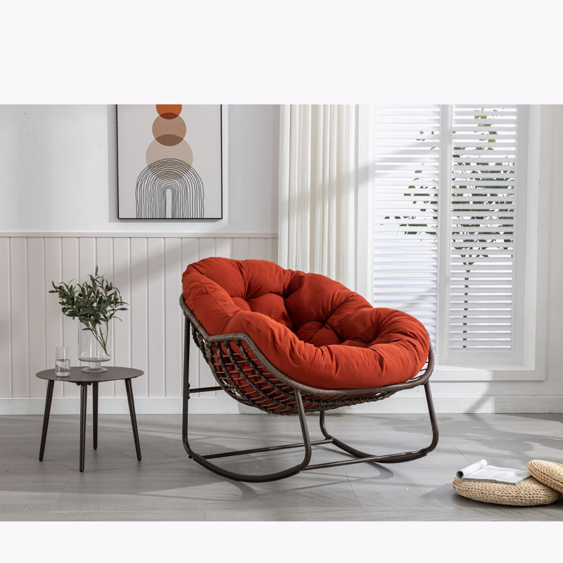 Chaise berçante d'extérieur en rotin, Orange