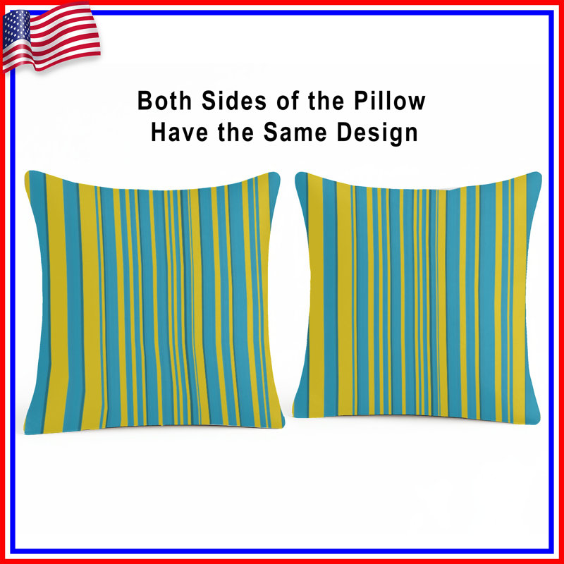 Coussins décoratifs à rayures bleues et jaunes, 16 po x 16 po
