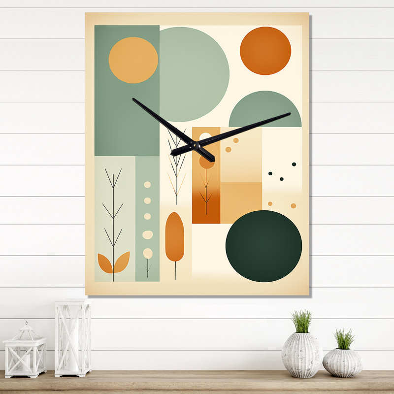 Art géométrique abstrait minimaliste Mid-Century - Horloge murale abstraite Mid-Century, H 28 po x l 12 po x P 1 po