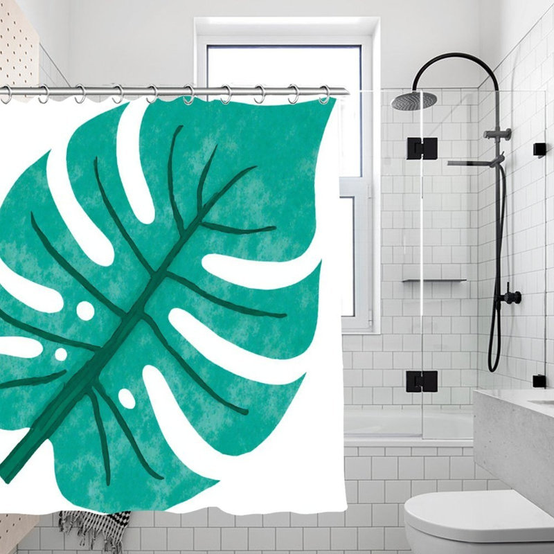 Rideaux de douche à feuilles tropicales vertes, 71 x 71