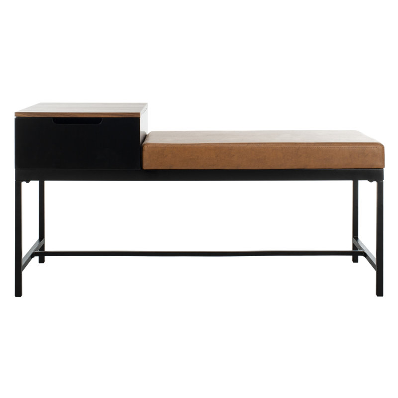 Boylston Faux Leather Upholstered Storage Bench, Brown/Brown