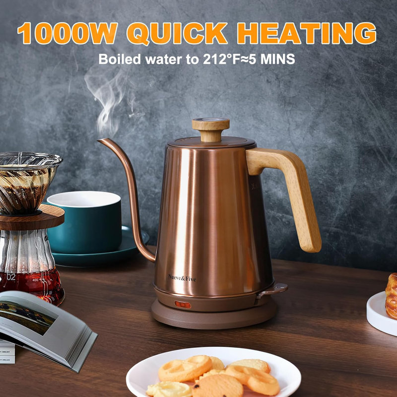 Basowin Gooseneck Electric Kettle(1.0L),1000W Electric Tea Kettle Of 304 Stainless Steel,Auto Shut Off,Coffee Kettle For Pour Over And Tea