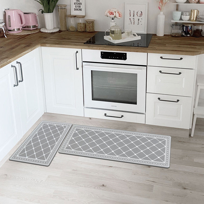 Arleht Anti-Fatigue Non-Skid Waterproof Kitchen Mat, Light Gray, Runner 17" x 28" + 17" x 48"