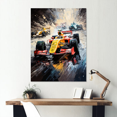 Yellow And Red Formula Car Speed Way Track - Race Tracks Metal Wall Art
