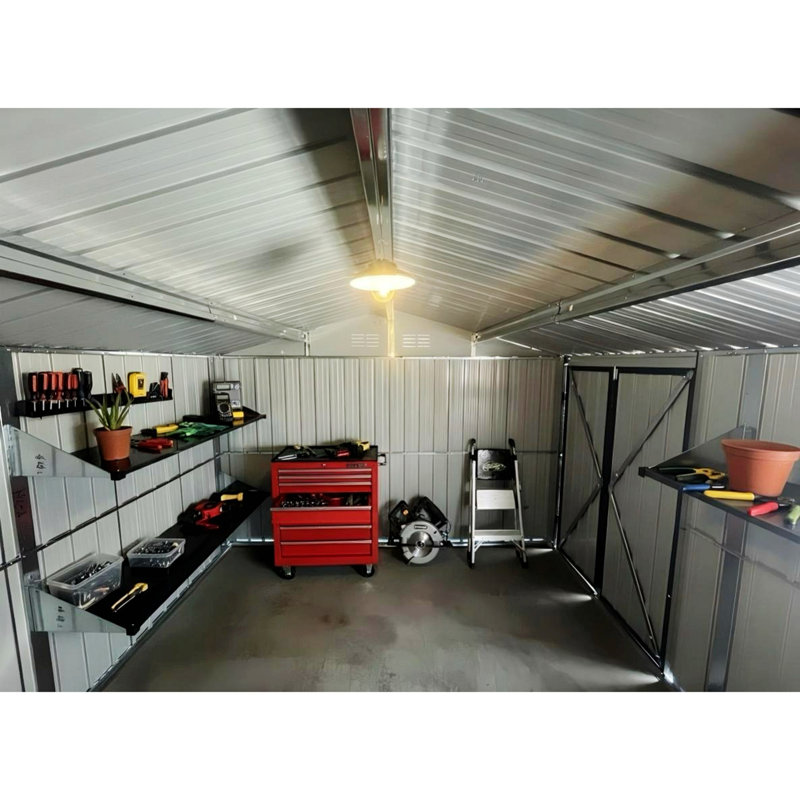 Metal Garden Shed, Storage Shed With Window, Shelves For Outdoor, Brown