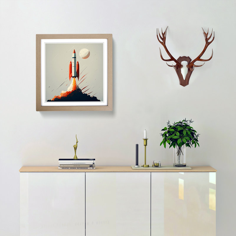 Rocket Minimalism - Single Picture Frame Print on Wood, Oak