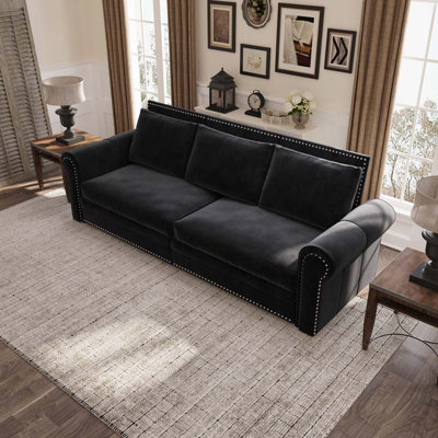 3-In-1 Velvet Convertible Sleeper Sofa, 93.7" W King Pull Out Sofa Bed, With Nailhead Trim & Rolled Arm