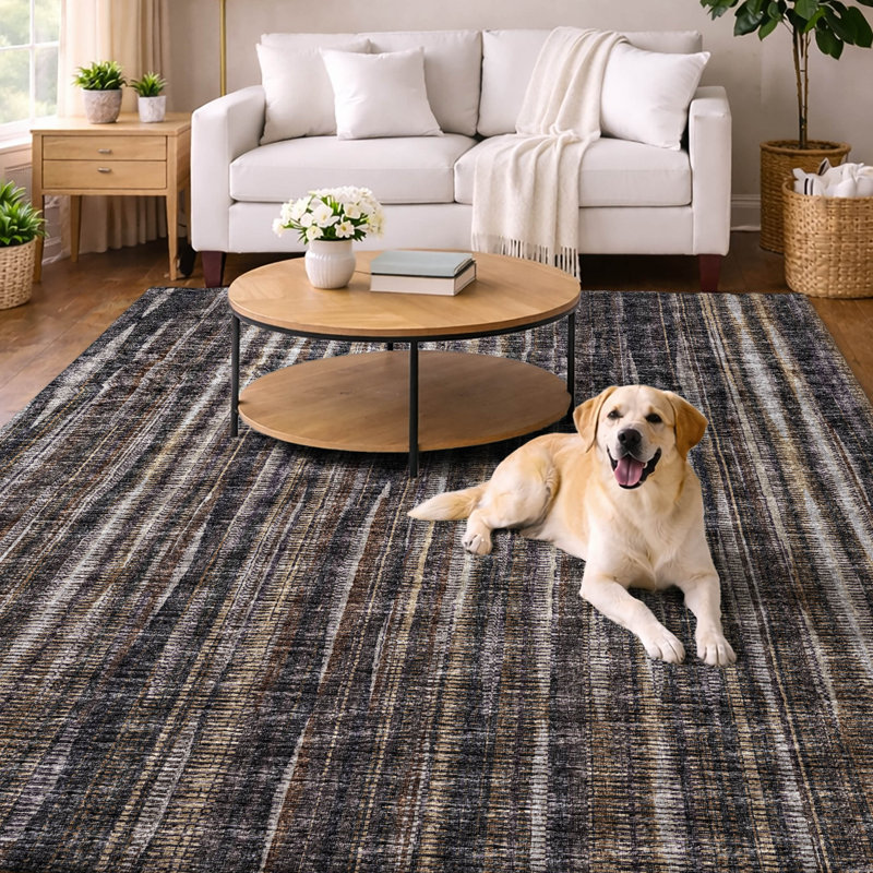 Premium Machine Washable Dream Shag ADS31 Textured Stripes Rug, 3' x 5', Brown
