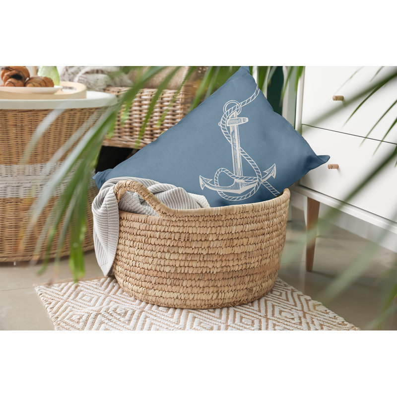 Nautical Nights Anchor & Rope Outdoor Pillow Cover & Insert, Dusty Smoke, Rectangle 14" H  x 20" W