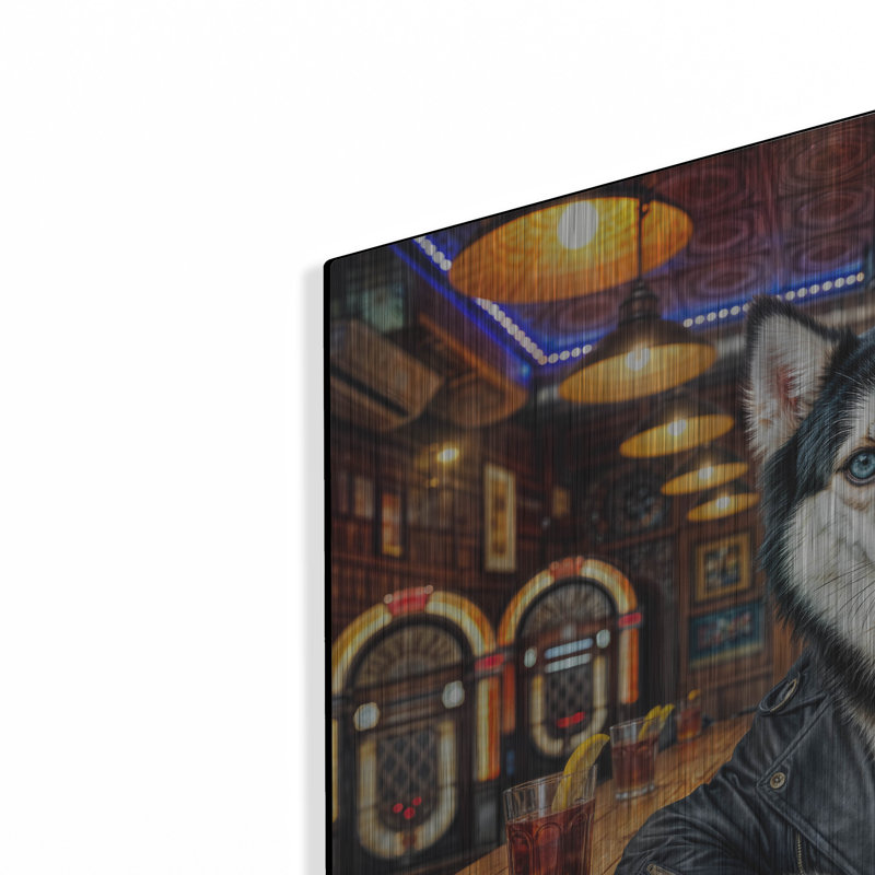Art mural en métal Trinx «Biker Bar Husky Dog» par Rey Klimt, H 24 po x l 24 po