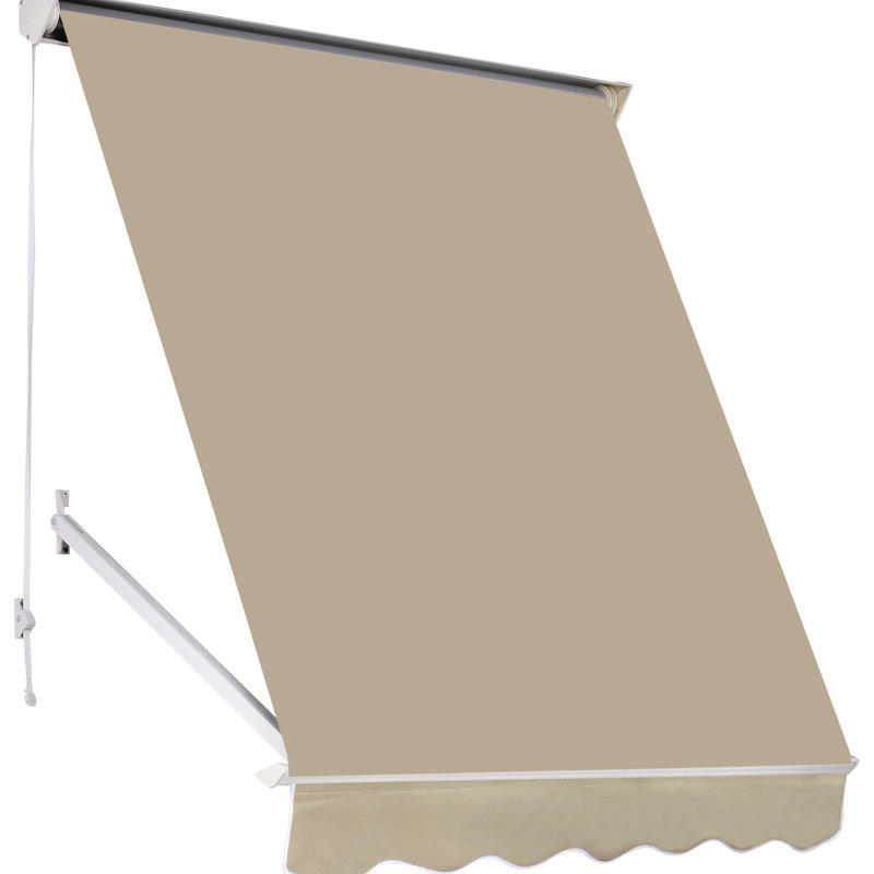 Auvent rétractable manuel à bras tombant de 6 pi pour l'extérieur, protégé, aluminium, abat-jour de balcon blanc crème, auvent, bloquant, robuste