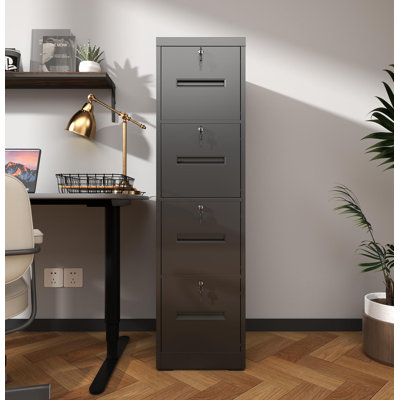 4 Drawer File Cabinet With Lock Metal Vertical File Cabinet Office Home, A4 Legal/Letter Size Narrow File Cabinet Locked,Assembly Required