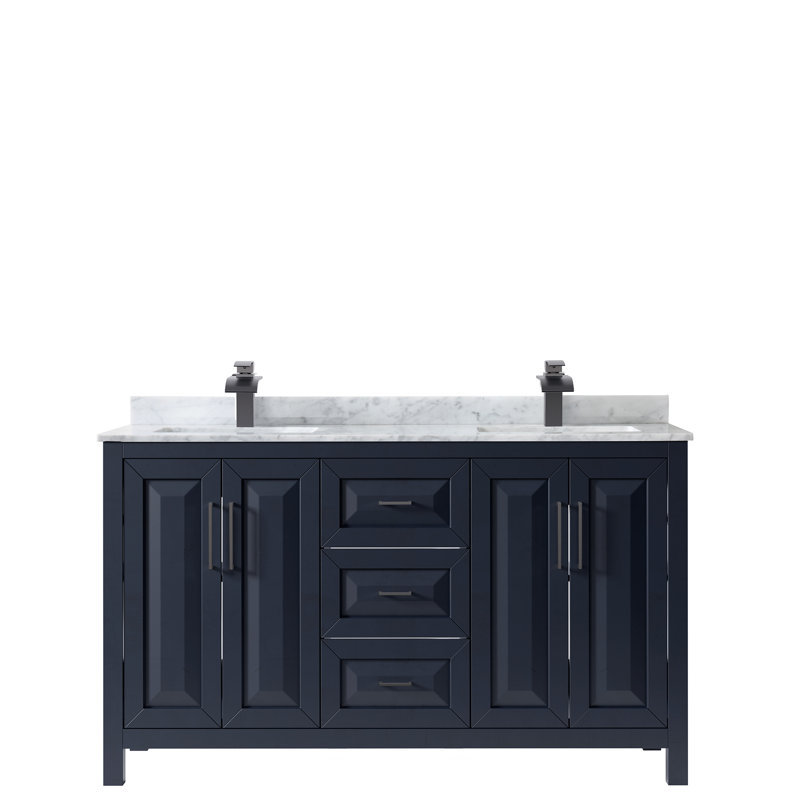 Daria 60'' W Double Vanity, Dark Blue, Matte Black