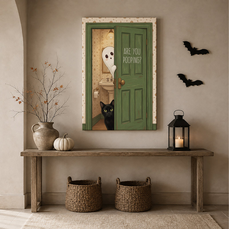 Art mural sur toile, "Chat noir et fantôme", H 24 po x l 16 po