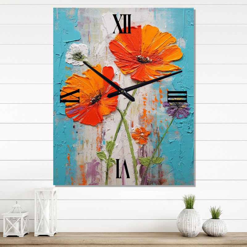 Horloge murale moderne "Coquelicots en fleurs", Très grand