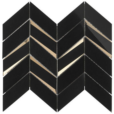 Kasol 11x13 Chevron Polished Marble and Mirrorerd Glass Mosaic Tile