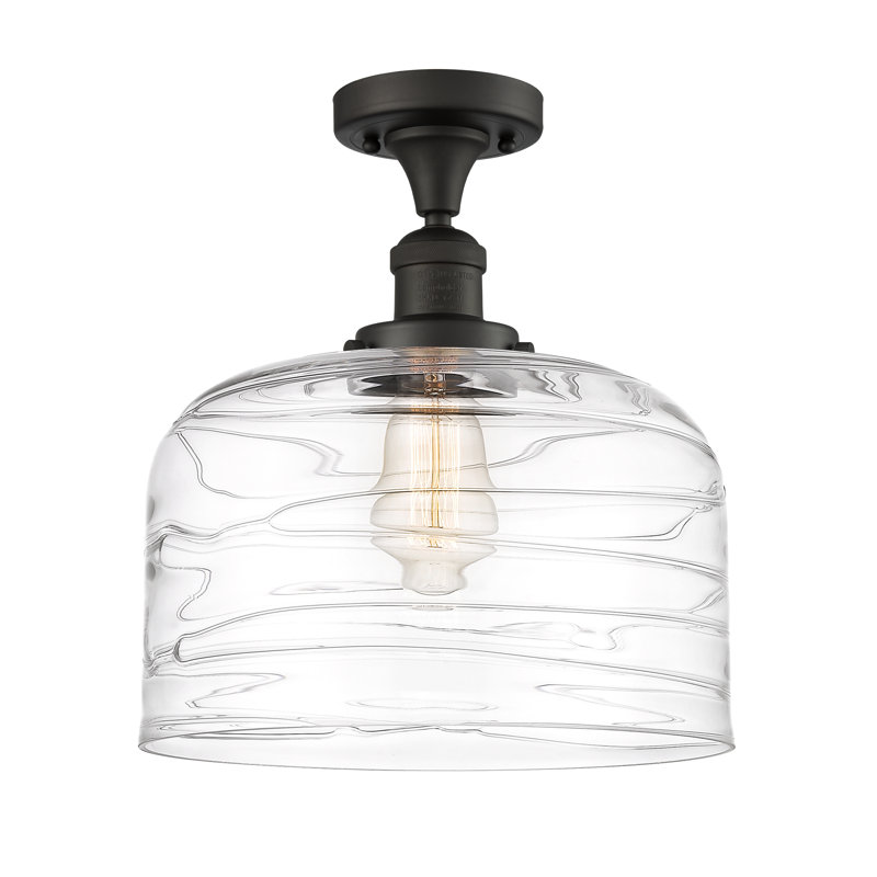 Plafonnier semi-encastré 1 lumière Bell, Ampoule DEL 6 watts rétro, Bronze frotté à l'huile, Tourbillon déco transparent