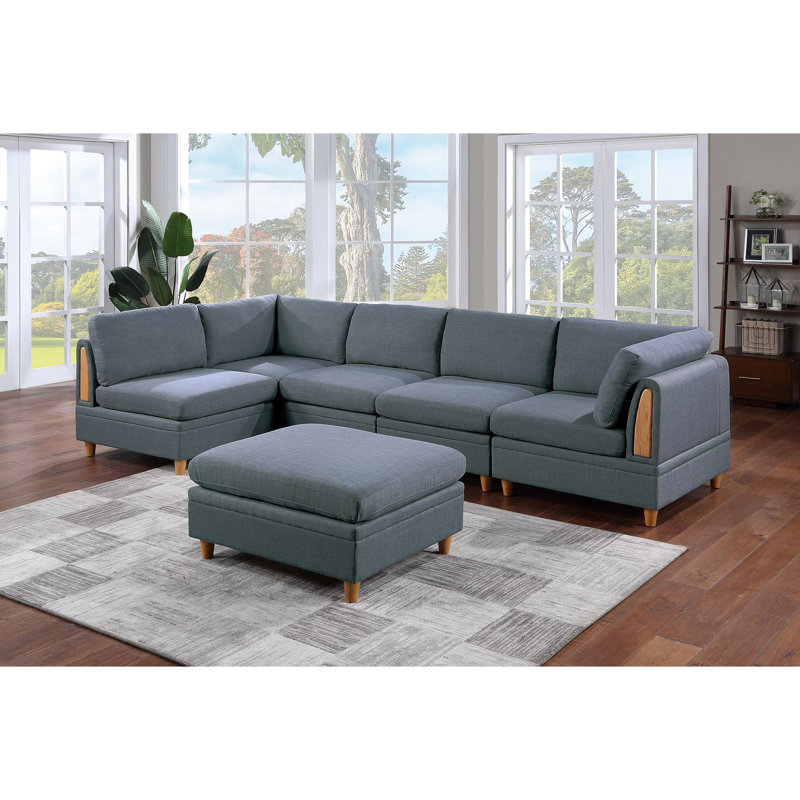 Canapé modulaire 6 pièces: tissu gris acier pour le salon, 2 sièges en coin, 3 chaises sans accoudoirs, espace, 1