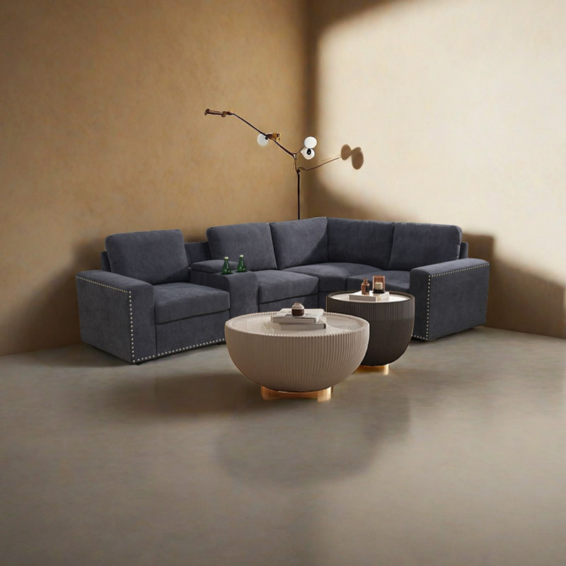 Brookston Upholstered L-Shaped Sectional Reversible, Brookston Dark Gray Corduroy
