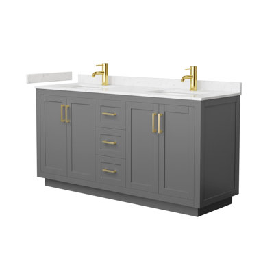Meuble-lavabo double autoportant de 66 po avec plateau en marbre Miranda