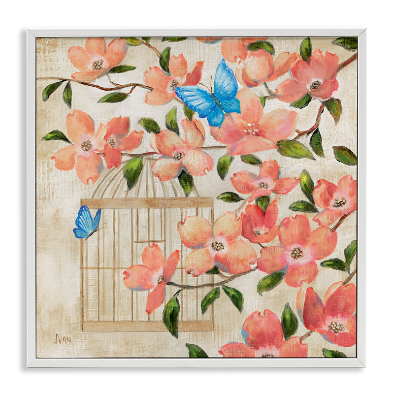 Giclée encadrée Spring Fling Red Blossoms, design par Nan, H 24 po x l 24 po, Estampe numérique encadrée blanc bord de mer