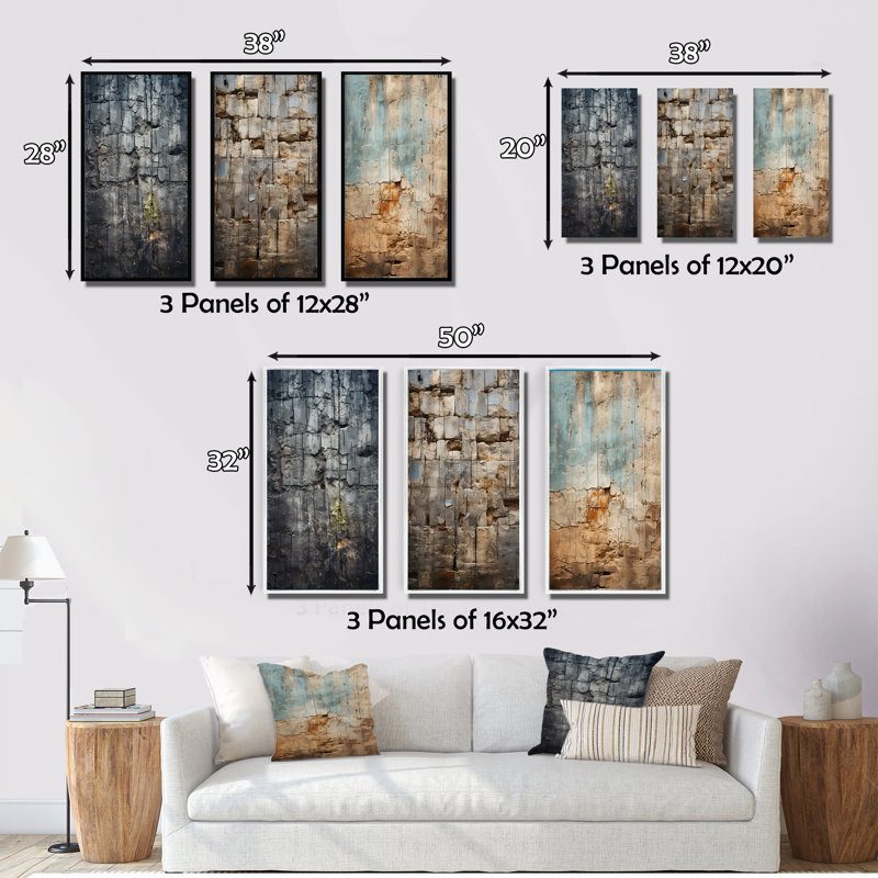 «Hebrew Western Wall Collage III - Judaism», art mural, ensemble de 3, Toile tendue, H 32 po x l 48 po