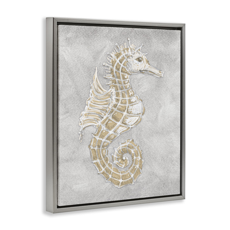 Dessin flottant de l'hippocampe gris, conception de Patti Bishop, Cadre flottant gris lustré, H 31 po x l 25 po