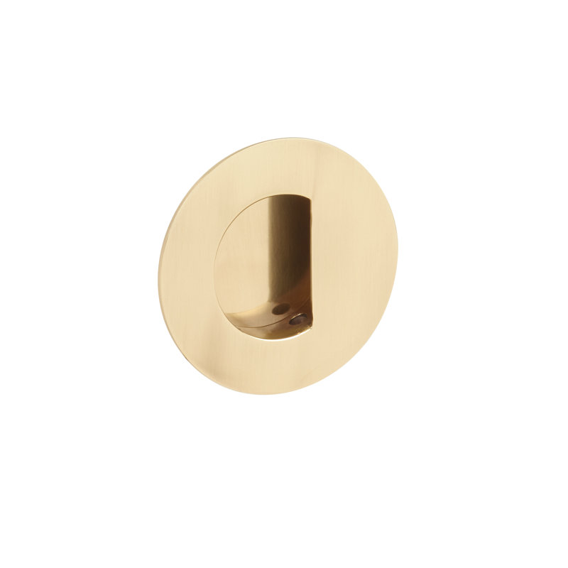 Emtek Round Flush Door Pull w/ Half-Moon Recess Pocket, French Antique