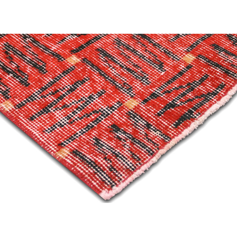 Tapis unique en laine noué à la main des années 1960 de 4 pi 10 po x 7 pi 11 po rouge / noir / orange