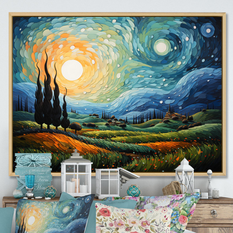 Vangogh the Swaying Cypress II Wall Art, Natural, 34" H x 44" W, Floater Framed Print