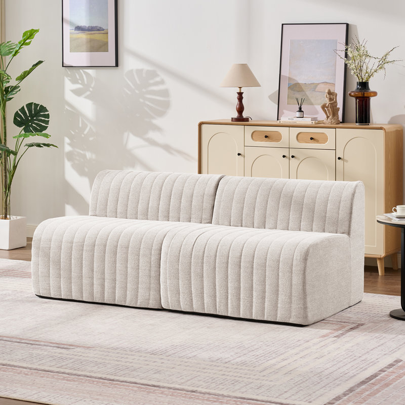 Upholstered Modular Sofa Armless Loveseat Channel Tufted Compression Couch, Beige