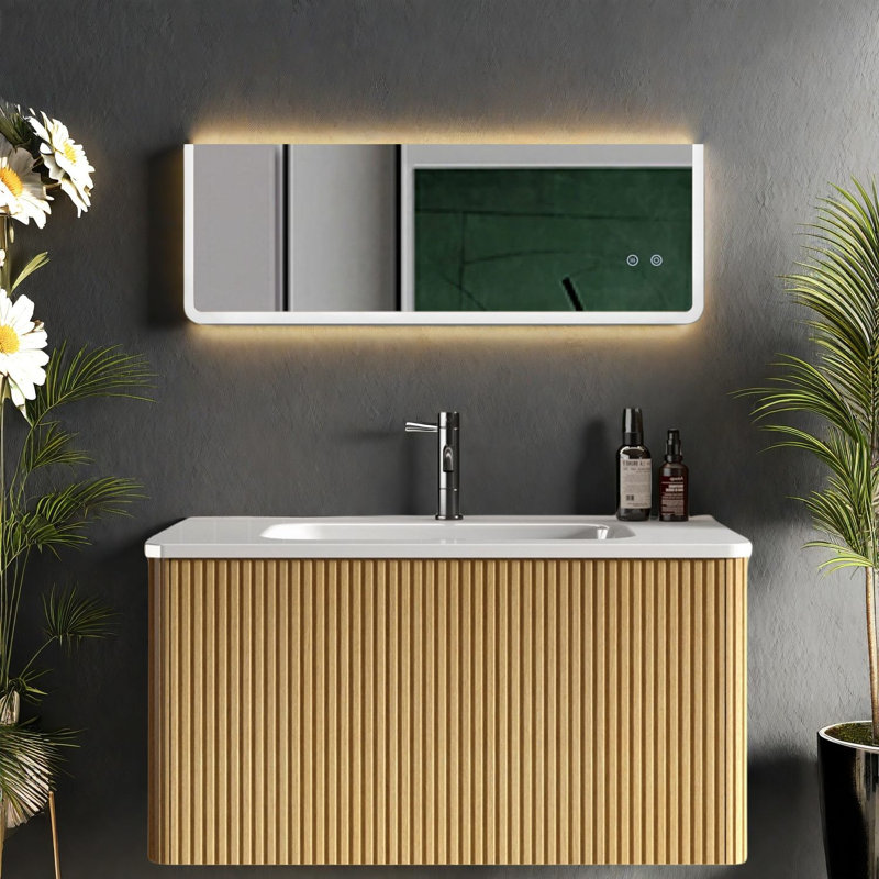Meuble-lavabo élégant en bois de chêne moderne avec lavabo en céramique pour la maison