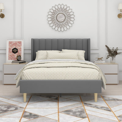 Eriksay Low Profile Upholstered Platform Bed with Wingback Headboard