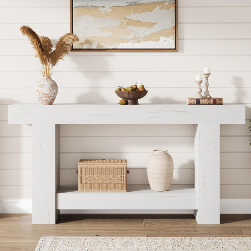 Console de ferme avec rangement ouvert à 2 niveaux, 63'', Blanc