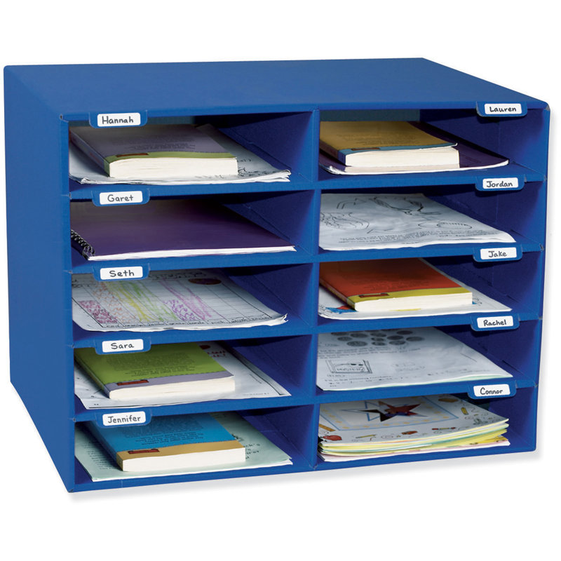 Blue Heavy-Duty Steel 10-Slot Classroom Mailbox Organizer