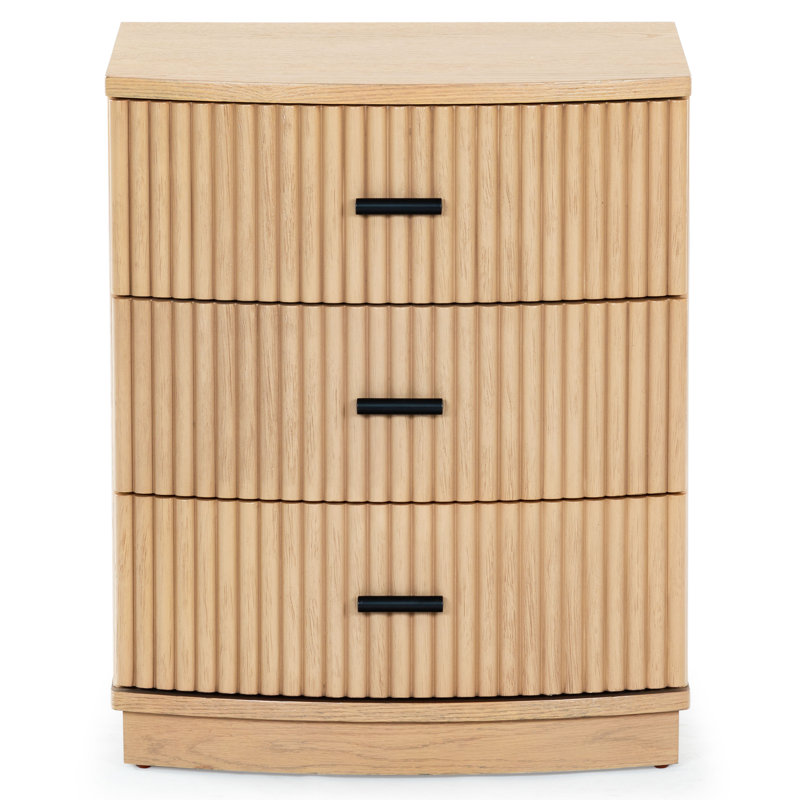 Dorchester 3 Drawer Reeded Nightstand, Oak
