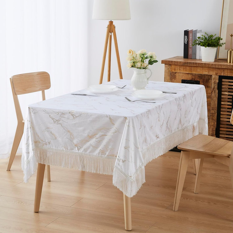 Kaxton Rectangle Marble Wedding Lace Tablecloth, 104” Rectangle, White
