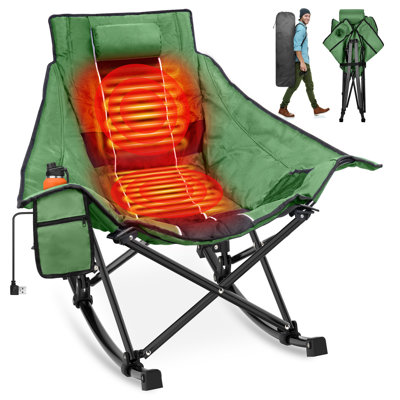Heated Rocking Camping Chair, 3 Adjustable Heat Settings Oversized Portable Foldable Camping Chair