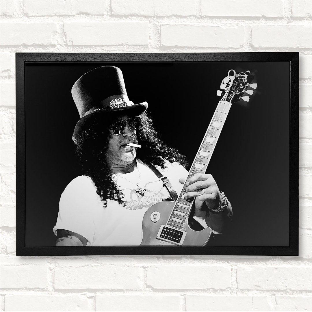 Slash auf der Gitarre - Geschlossener Eckrahmen Kunstdrucke auf Holz