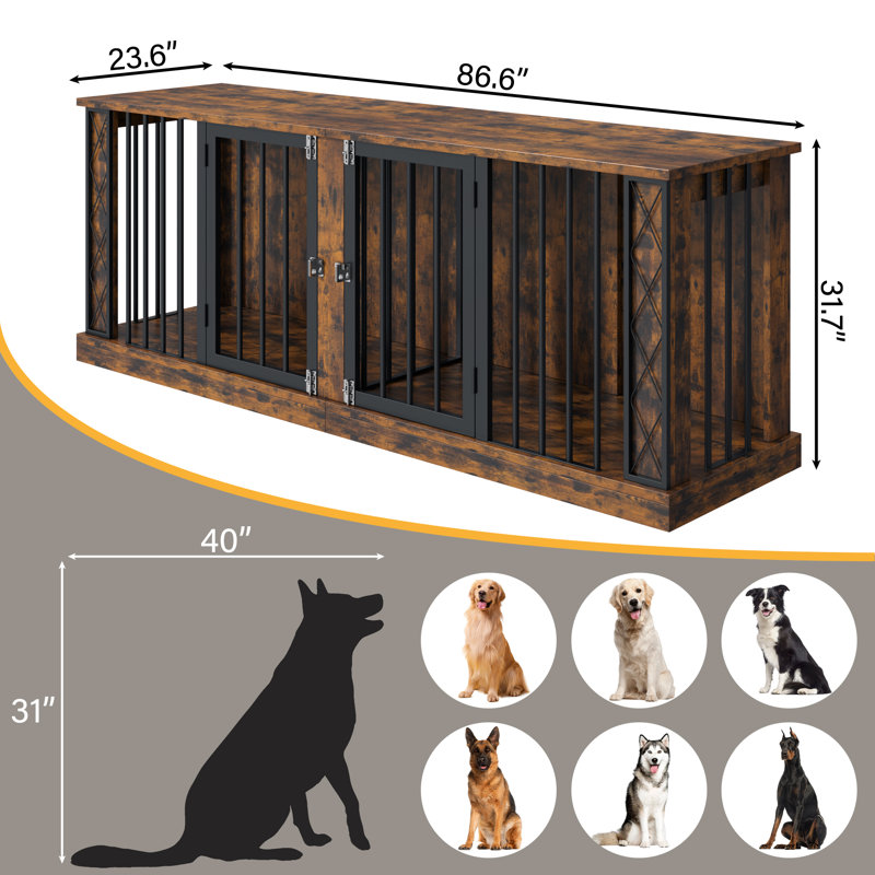Meuble de rangement pour chien 86,6 po L pour 2 chiens, chenil robuste pour petits / moyens / très grands chiens, Brun