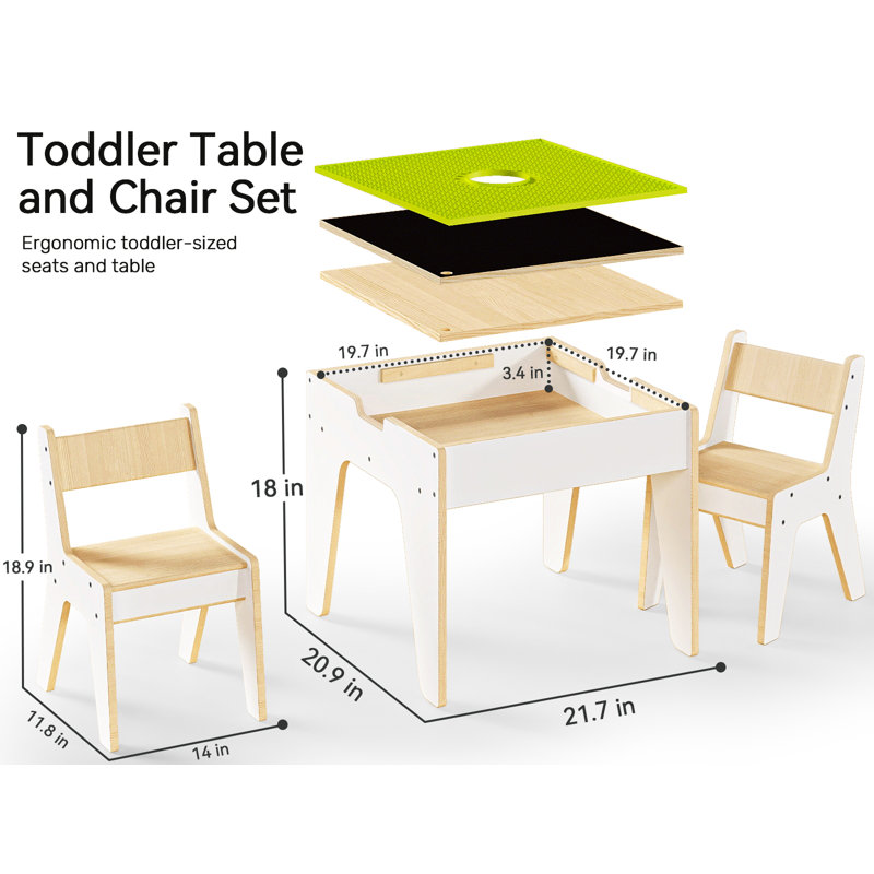 Building Blocks Construction Sensory Table with 2 Reversible Boards Multi-Functional Kids Activity Table and Chairs Set with Storage and Reversible Tabletop