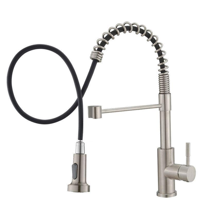 Robinet de cuisine à poignée simple en acier inoxydable 304, Nickel brossé