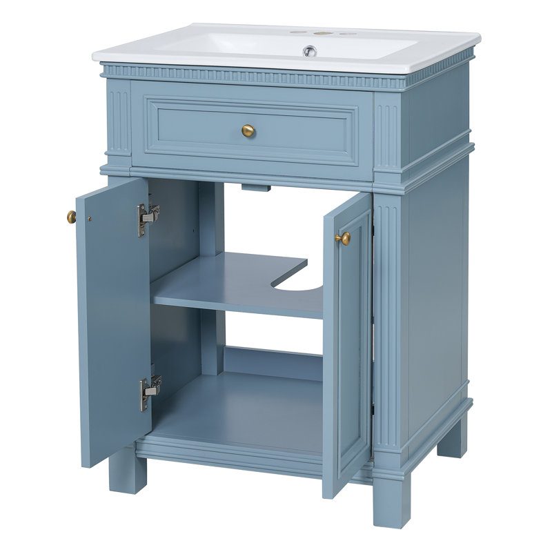 Meuble-lavabo 24 po avec lavabo en céramique rétro, Bleu indigo