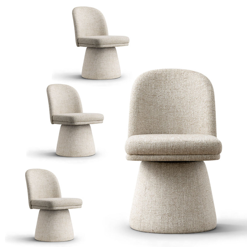 Upholstered Tweed Fabric Swivel Dining Chairs, Oatmeal