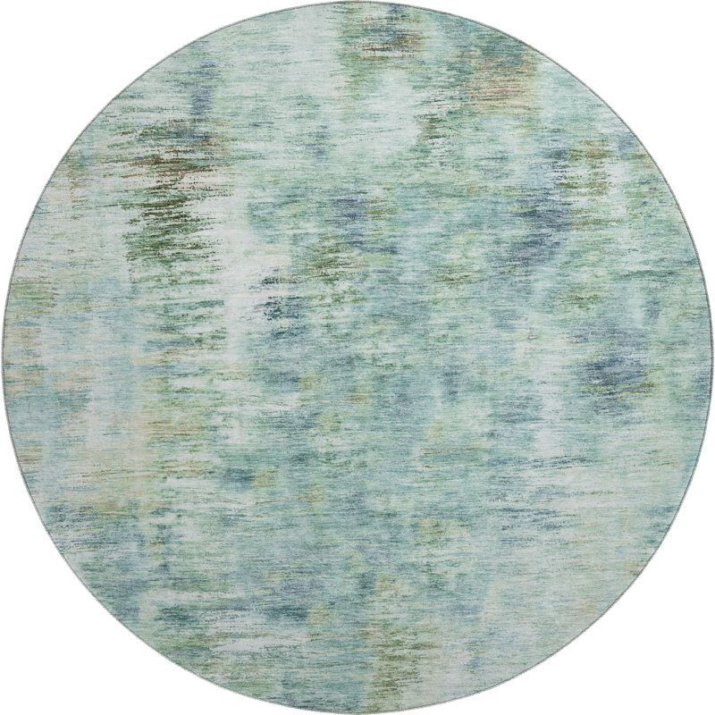Premium Machine Washable Prisco Teal Rug, Round 8'