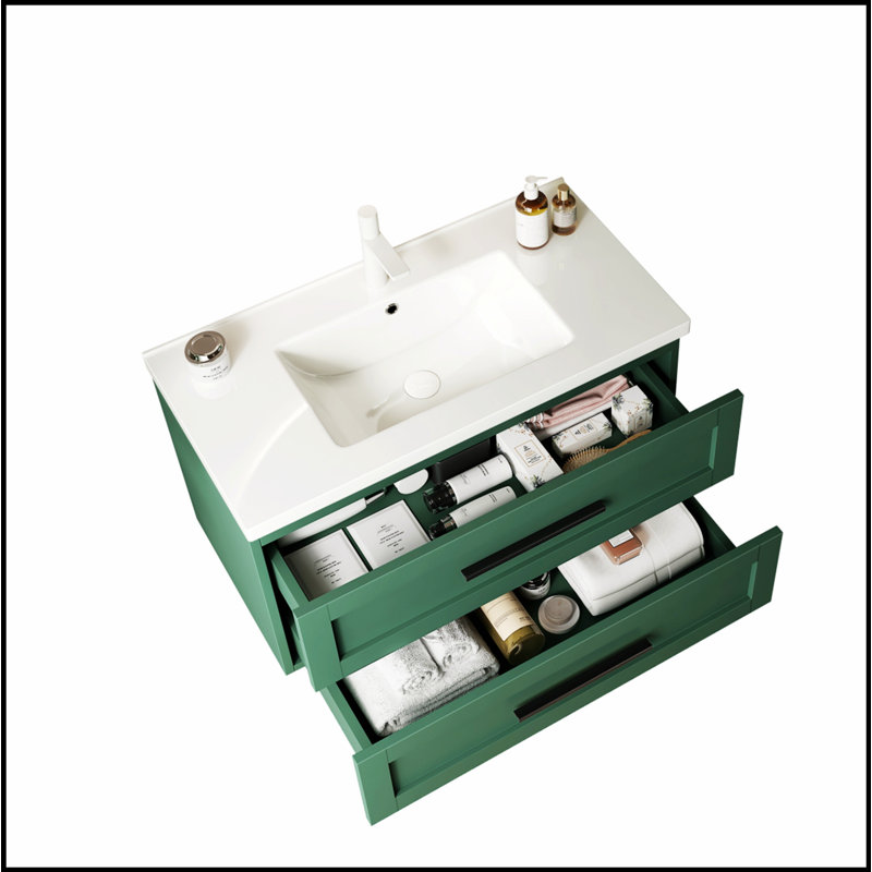 Meuble-lavabo flottant mural 36 po avec lavabo 2 tiroirs en céramique moderne sans armoire d'appoint