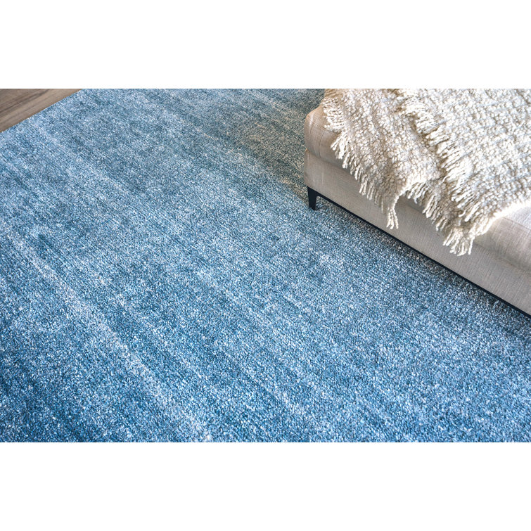 Rectangle Plush Solid Color Hand-Knotted Wool Area Rug in Light Blue