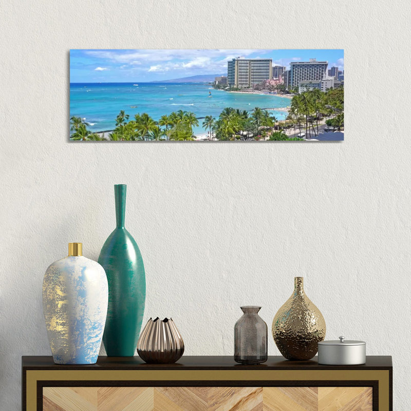 Honolulu Panoramic Skyline Cityscape - Wrapped Canvas Panoramic Print, 30.48 cm H x 91.44 cm W x 3.175 cm D