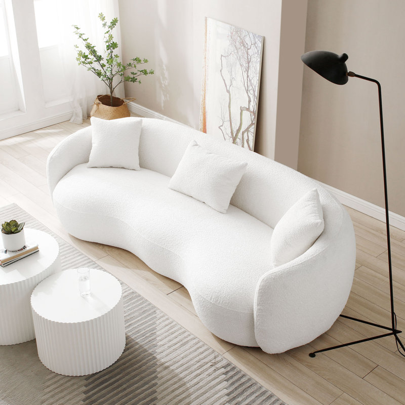 Yazgur 93.6" Curved Modern Upholstered Sofa, White Polyester Blend, 26.9" H x 93.6" W x 41.3" D