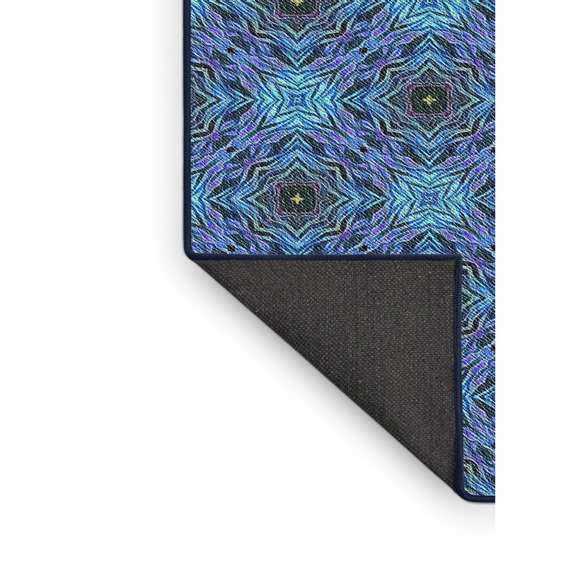 Tapis bleu/noir à motifs, Rectangle 5 pi x 7 pi